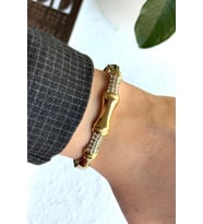 Özel Seri Bone Luxe Tasarım Zirkon Taşlı Kemik Model Kadın Çelik Kelepçe