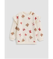 LCW baby Ekru Bisiklet Yaka Fırfırlı Desenli Kız Bebek Sweatshirt