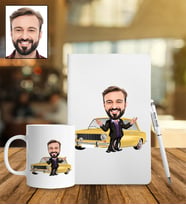 Kişiye Özel Araba Tasarımlı Karikatür Defter Kalem Kupa Set 83
