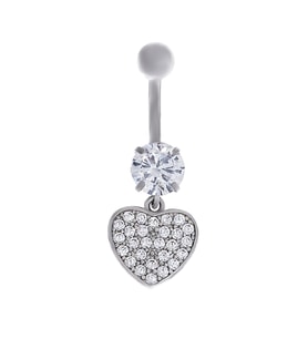 Kadın Taşlı Kalp ve Tektaş Model Çelik Piercing (Gümüş)