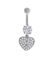 Kadın Taşlı Kalp ve Tektaş Model Çelik Piercing (Gümüş)