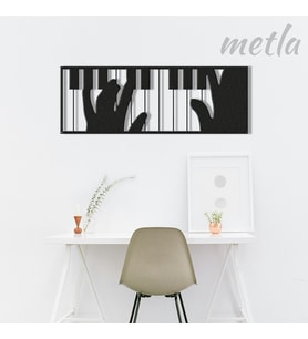 Metla Metal Piyano Çalan Eller Modern Metal Duvar Tablosu Müzik Odası Salon Dekorasyon Hediye