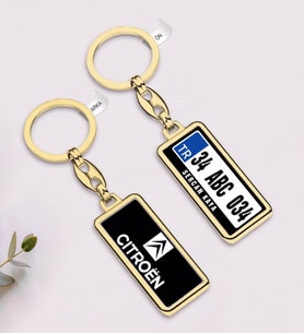 BK Gift Kişiye Özel Plakalı Citroen Logolu Çift Taraflı Gold Krom Anahtarlık-1