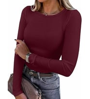 Makeni Kadın Slim Fit Sıfır Yaka Uzun Kollu Esnek K.Korse Top & Body - (Bordo)