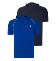 İKİLİ SET T8570 DEWBERRY KAPŞONLU ERKEK T-SHIRT-LACİVERT- SAX