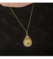 Gold Tuğralı Zirkon Taşlı 925 Ayar Gümüş Kadın Kolye
