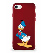 Apple iPhone 8 Soft Premier Kapak Donald Duck-D Tasarımlı Silikon Kılıf - Mürdüm (Şeffaf)