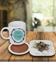 Kişiye Özel Tasarım Kupa Bardak Ve Fotoğraflı Ahşap Bardak Altlığı 99159 (Krem)