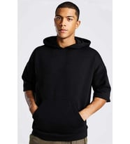 Siyah Kısa Kollu Kapüşonlu Oversize Erkek Sweatshirt 5086_2010 (Çok Renkli)