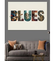 Blues Yazılı Müzik Temalı Poster Dekoratif Kanvas - Mdf Ahşap Tablo