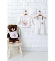Pia Baby Premium %100 Pamuk 5’li Zıbın Set  İsme Özel Hastane Çıkışı Yenidoğan Bebek Hediyesi 5006-08 (Ekru)
