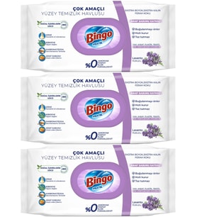 Bingo Clean Yüzey Temizlik Havlusu 96 Yaprak Lavanta Kokulu Plastik Kapaklı (3 Lü Set) 288 Yaprak