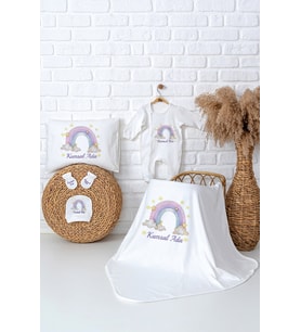 Pia Baby Premium %100 Pamuk Hastane Çıkışı Tulumlu Yenidoğan Kız Bebek Hediye Seti 5075-03 (Ekru)