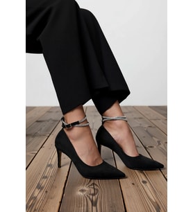 Kadın İnce Topuklu Sivri Burunlu Stiletto Ayakkabı Bilekten Taşlı Bantlı Günlük Rahat Modern Şık