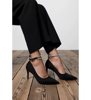 Kadın İnce Topuklu Sivri Burunlu Stiletto Ayakkabı Bilekten Taşlı Bantlı Günlük Rahat Modern Şık