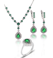 Zümrüt Taşlı Damla Model 925 Ayar Gümüş Kadın Üçlü Set 201025666