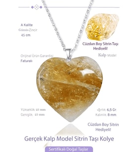 Sertifikalı Gerçek Kalp Model Sitrin Taşı Kolye (Bereket Taşı) (Çok Renkli)