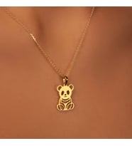 Kişiye Özel Panda Figürlü Minimal Kolye 925K Gümüş (Gold)