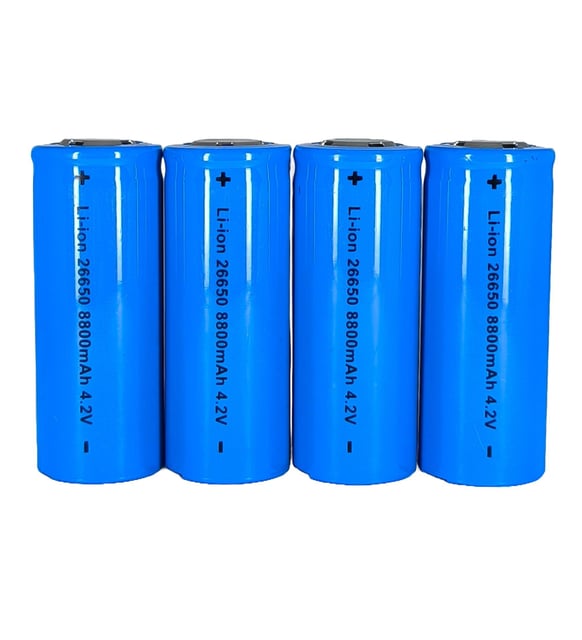 Hedyex 26650 Şarjlı Pil 8800mAh 4.2V Li-ion Pil Mavi 4Lü Premium