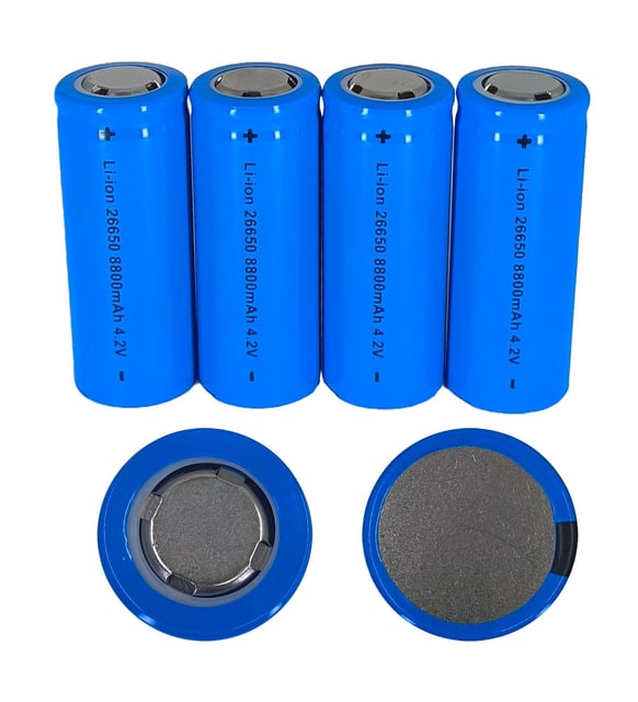 Hedyex 26650 Şarjlı Pil 8800mAh 4.2V Li-ion Pil Mavi 4Lü Premium