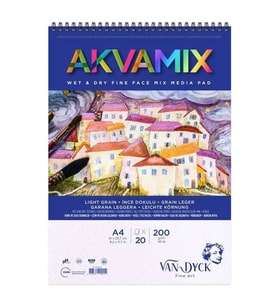 Van Dyck Akvamix Multi Teknik Sanatsal Blok 200 gr 20 yp A4 Spiralli