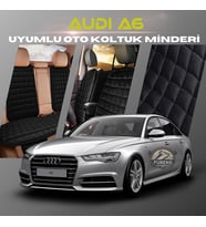 Audi A6  Siyah Renk Tay Tüyü Cepli & Terletmez Sırtlı Oto Koltuk Minder Seti - Koltuk Koruma Kılıfı (ÖN & ARKA TAM SET)