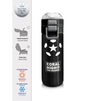 Coral High 500 ml Paslanmaz Çelik Okul Termosu/Suluk/Matara - Erkek Çocuk - Siyah Futbol Desenli  - Sızdırma Yapmaz