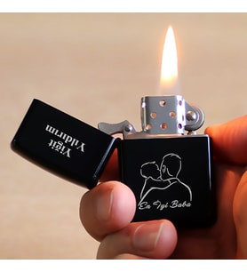 Kişiye Özel İsimli Benzinli Siyah Zippo Çakmak - Babalar Günü Baba Baskılı