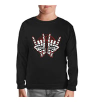 Skeleton Hands Making Rock Sign Siyah Çocuk Sweatshirt