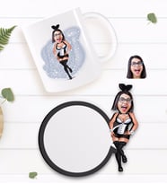 BK Gift Kişiye Özel Tavşan Kız Karikatürlü Beyaz Kupa ve Ahşap Bardak Altlığı Hediye Seti-1