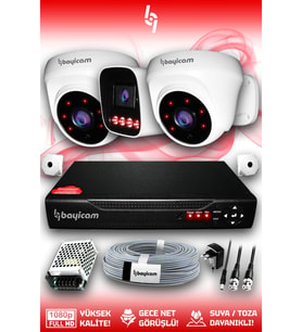 Bayicam 3 Kameralı Zebra 2 İç Kamera Set HDD'siz 5 MP Full HD Gece Görüşlü Güvenlik Kamerası Sistemi