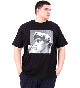 Mode XL Büyük Beden Erkek T-Shirt Bisiklet Yaka STATUE U25027 Siyah