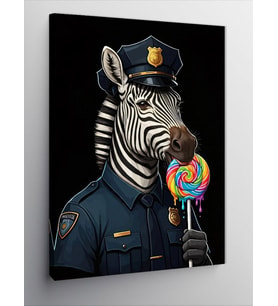 Kanvas Tablo Lolipop Yiyen Polis Zebra