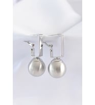 Pirinç Gümüş Renk Dikdörtgen Detay Oval Küpe 5886