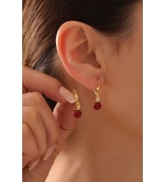 Gümüş Kırmızı İnci Küpe 925 Ayar Gümüş Küpe