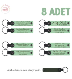 Açık Yeşil, Miniklere Özel İsim Yazılı Karne Hediyesi Anahtarlık 8’li Set, Öğretmenden Armağan
