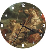 Cakatablo Aslan Avı  Eugène Delacroix Sanat Görseli Duvar Saati