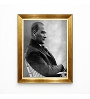 Tablore Atatürk Portre Tablo - Altın Varaklı Lüks Çerçeveli Kanvas Tablo - Siyah Beyaz Ata Resmi