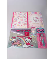 "DEKOMUS ISLAK MENDİL HEDİYELİ" LİSANSLI HELLO KITTY 8 PARÇA KIRTASİYE SETİ 2 ADET ÇİZGLİ A4 DEFTER,VERSATİL UÇLU KALEM,SİLGİ,DOSYA