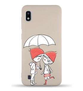 Samsung Galaxy A10 Uyumlu Lansman Kılıf Aşk Tasarımlı İçi Kadife Kapak-Bej (Şeffaf)