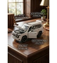 1:32 Metal Çek Bırak Lüks Arazi Aracı Toyota Land Cruiser Model Oyuncak Araba - Sesli Işıklı Beyaz