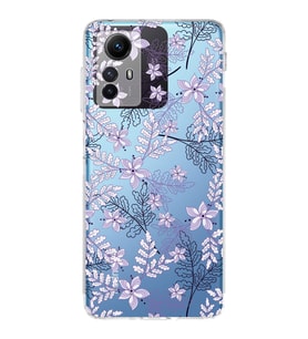 PrintiFy Xiaomi Redmi Note 12S Uyumlu Kamera Korumalı Floral Lila Tasarımlı Şeffaf Kılıf