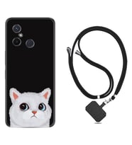 Xiaomi Redmi 12C Kılıf Resimli Boyun Askılı İpli Desenli Silikon Series White Cat 1835