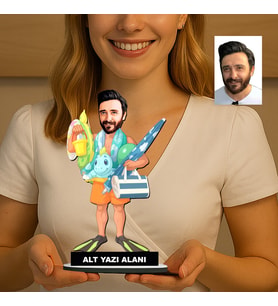 Kişiye Özel Sup Board Süren Erkek Karikatürlü 18 cm MDF Masaüstü Biblo - Masaüstü Hediye