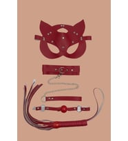 Amora Secret Kırmızı Maske Tasma Kırbaç Deri Set
