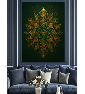 Yeşil Mandala Geometrik Desen Dekoratif Kanvas - Mdf Ahşap Tablo