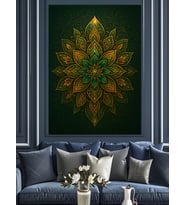 Yeşil Mandala Geometrik Desen Dekoratif Kanvas - Mdf Ahşap Tablo