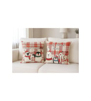yılbaşı Temalı 2'i Kadife Kırlent Kılıfı 43x43 cm Nakış Görünümlü Set Dijital Baskılı (Yılbaşı Kırmızısı)