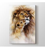 Aslan ve Yavrusu Hayvanlar Alemi Kanvas Tablo