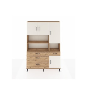 Arges Dolap 9 Raflı 4 Çekmeceli 4 Kapaklı 132x30x195 Çam-Aytaşı/Çam